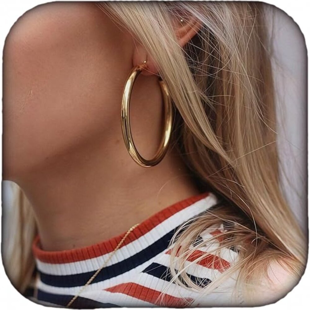 Tube Hoop Earrings Gold Lightweight Large Earrings Women Fashion Jewelry